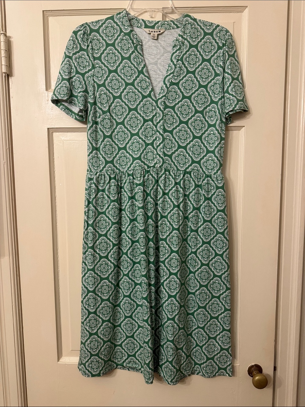 Boden Green and White Printed Midi Dress